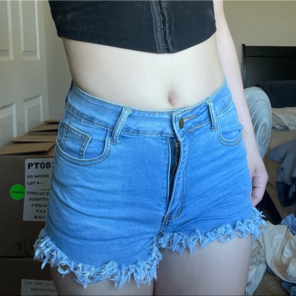 Raw hem denim shorts